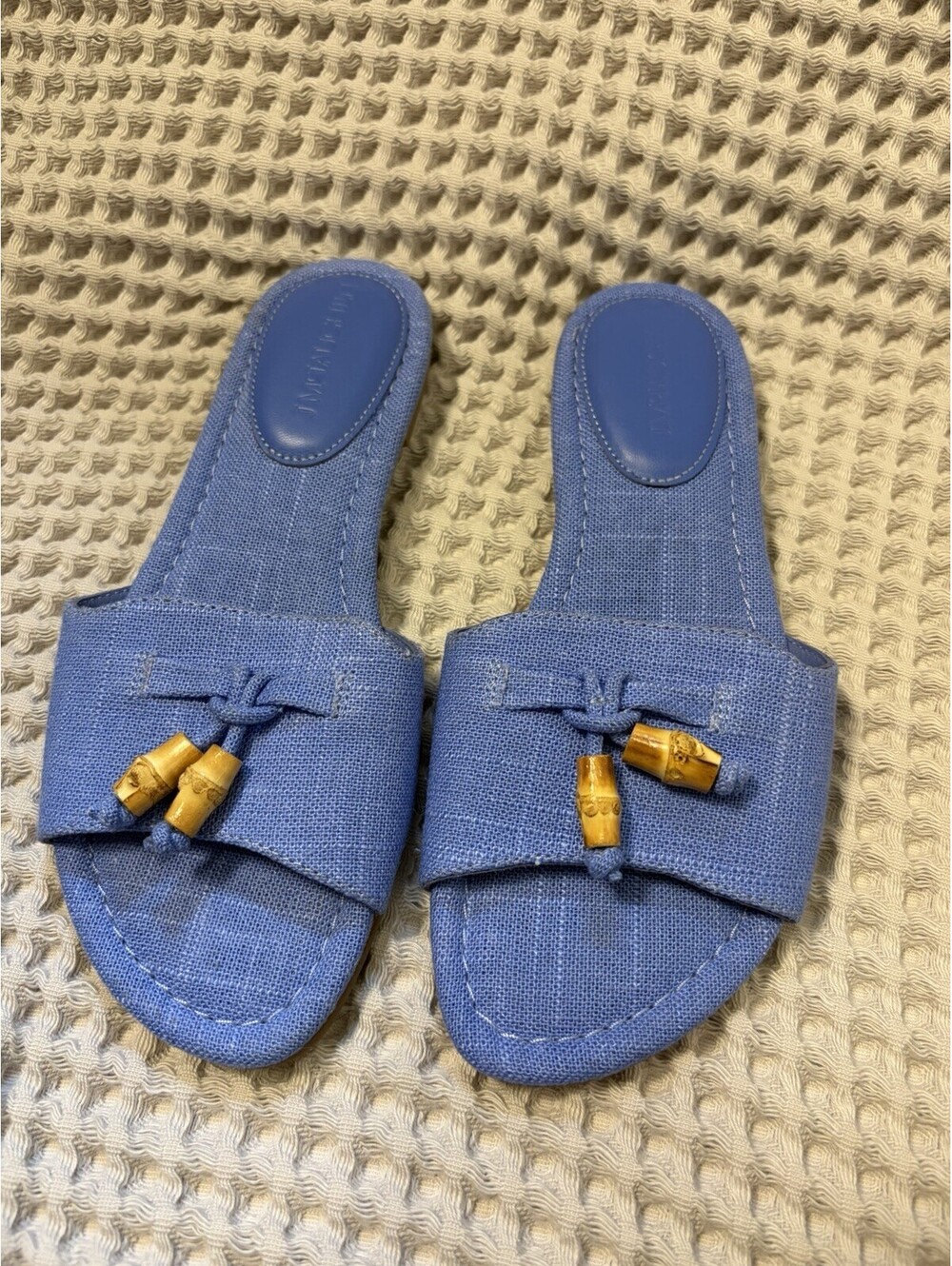 J.McLaughlin Ciara Linen Slide Tassel Sandal Preppy Boho In Blue Size 6 $128